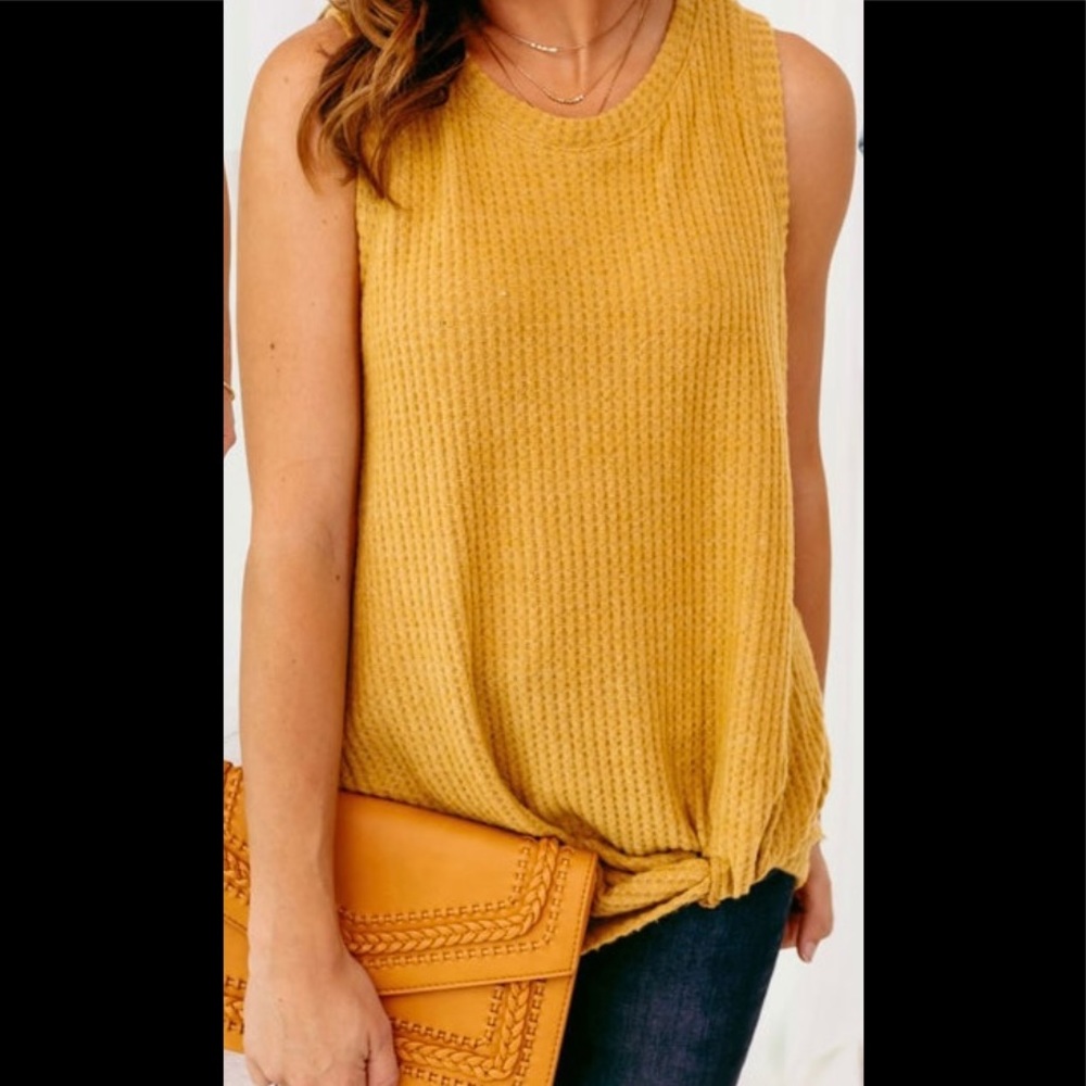 Thermal front twist sleeveless top mustard yellow